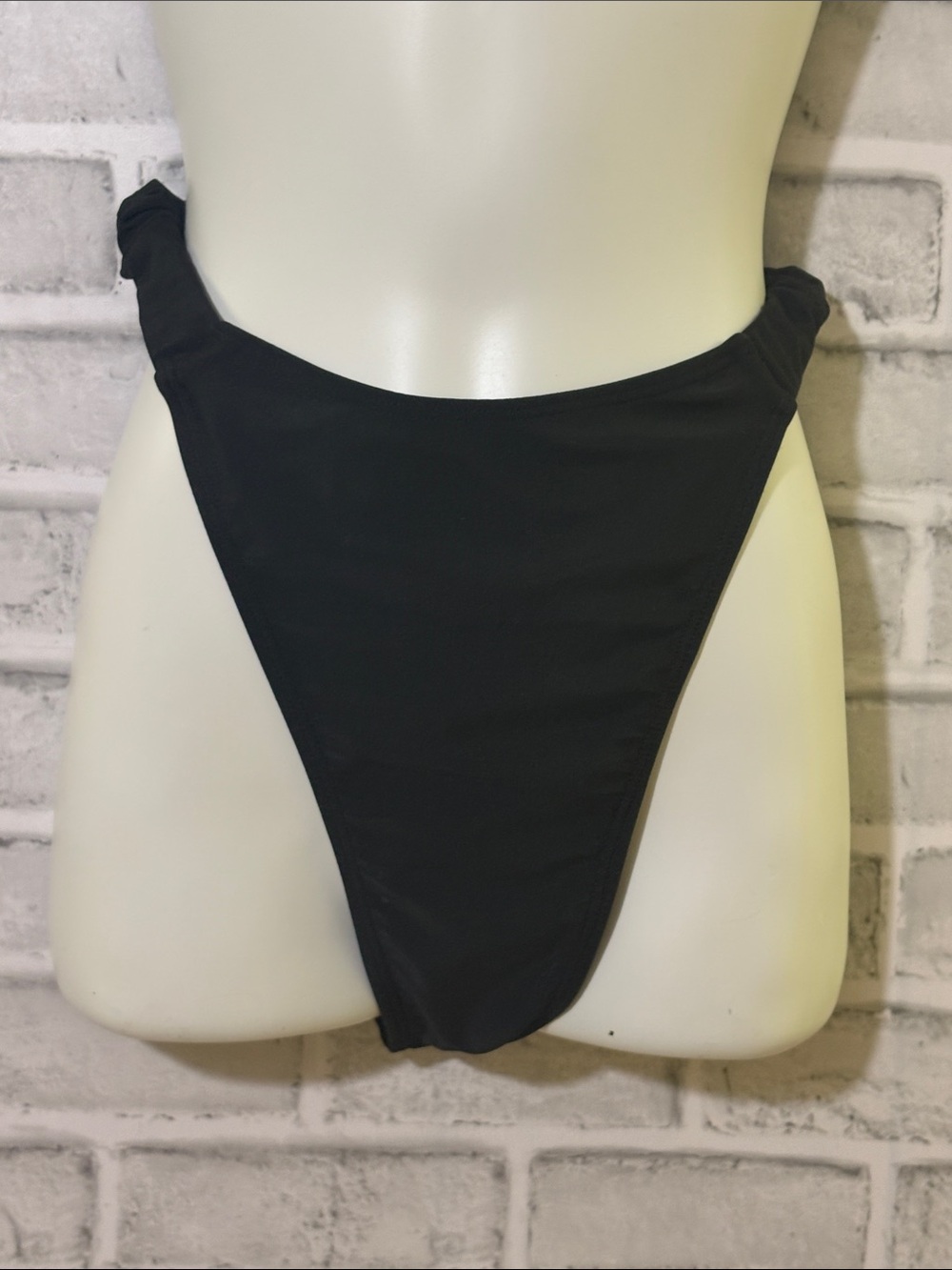 4/$20 Sleek Black High-Cut Bikini Bottom with Ruched Side Strap, 0XL